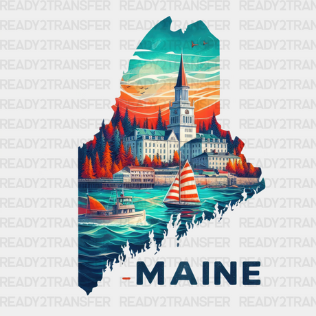 Colorful Maine State Design - & Cities Dtf Heat Transfer