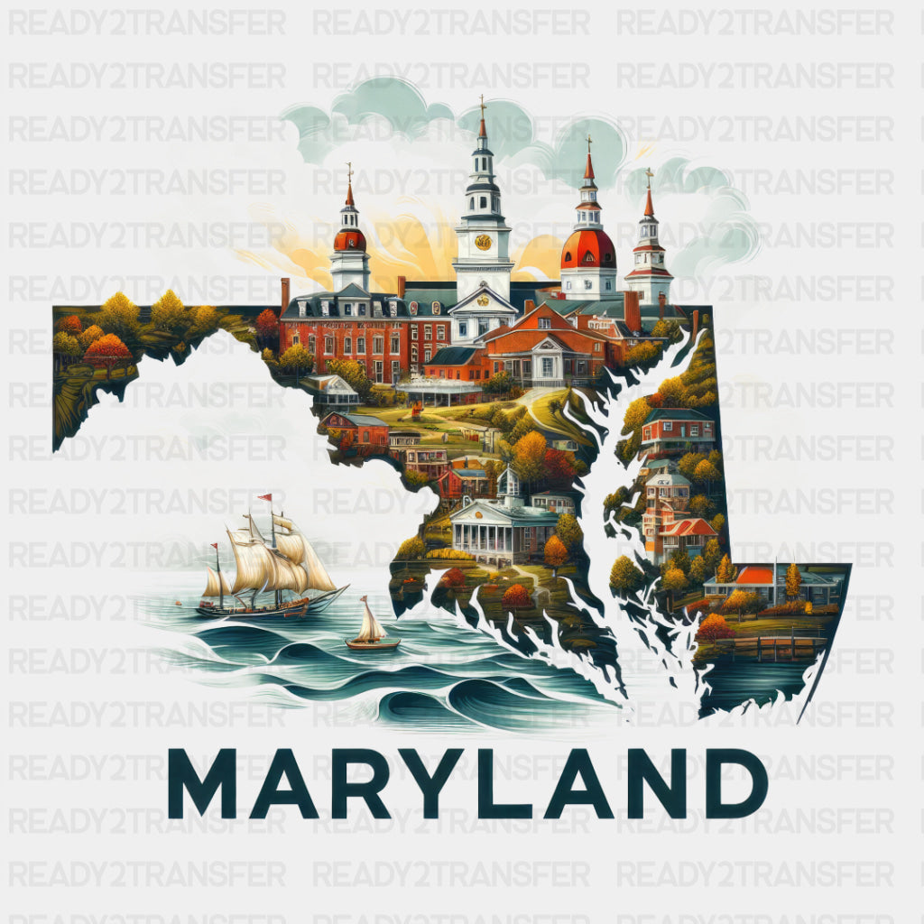 Colorful Maryland State Design - State & Cities DTF Heat Transfer ready2transfer