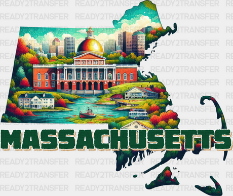 Colorful Massachusetts State Design - & Cities Dtf Heat Transfer