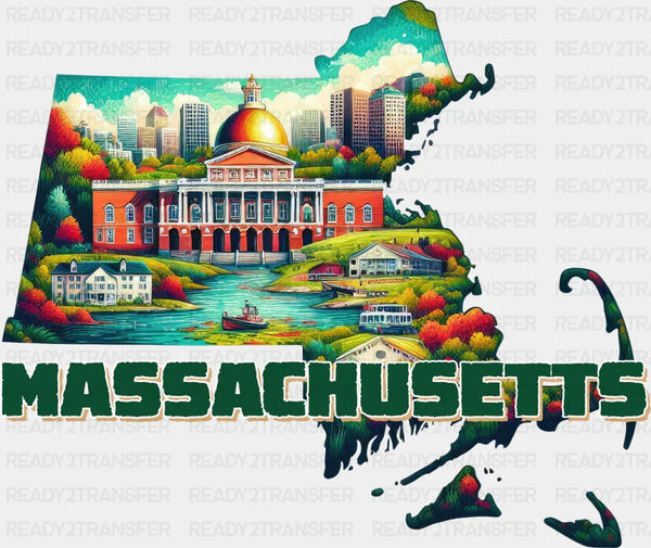Colorful Massachusetts State Design - State & Cities DTF Heat Transfer