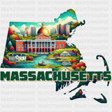 Colorful Massachusetts State Design - State & Cities DTF Heat Transfer ready2transfer