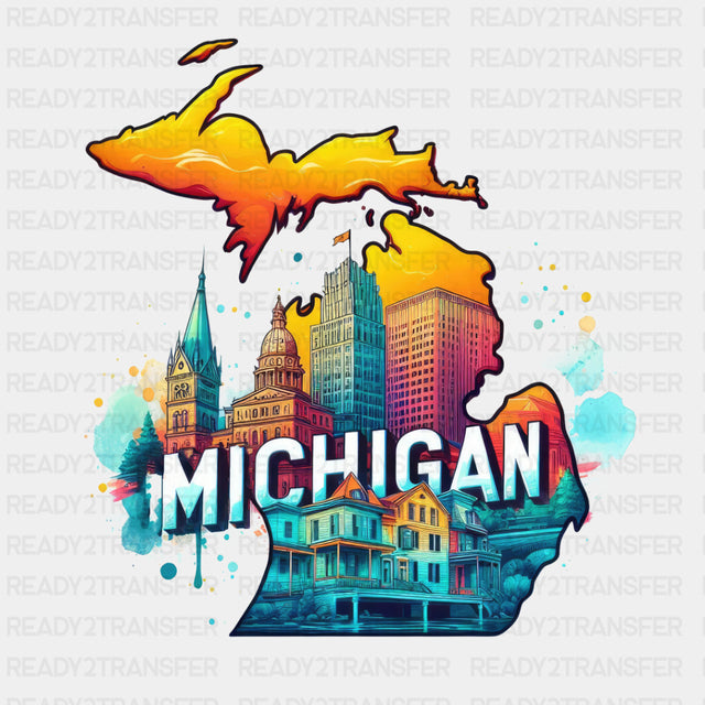 Colorful Michigan State Design - State & Cities DTF Heat Transfer ready2transfer