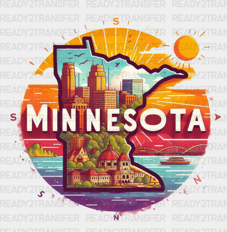 Colorful Minnesota State Design - & Cities Dtf Heat Transfer