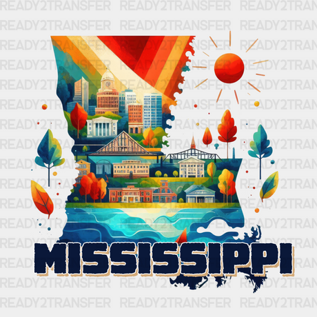 Colorful Mississippi State Design - & Cities Dtf Heat Transfer