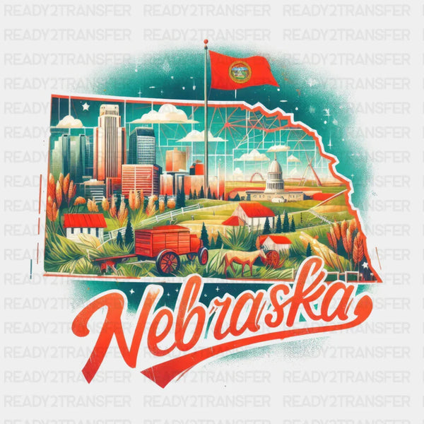 Colorful Nebraska State Design - State & Cities DTF Heat Transfer