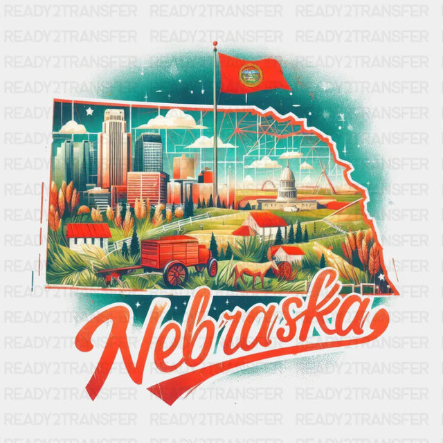 Colorful Nebraska State Design - & Cities Dtf Heat Transfer