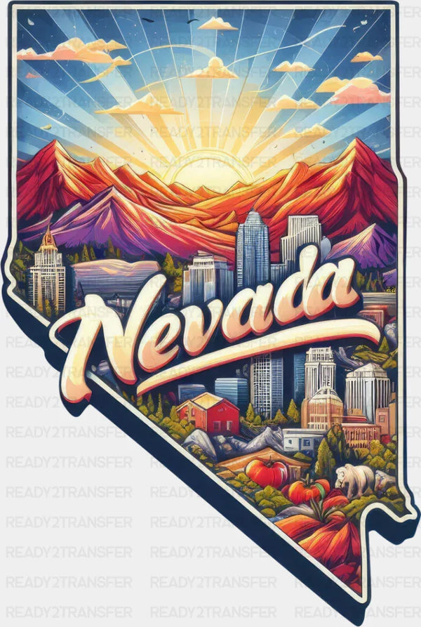 Colorful Nevada State Design - State & Cities DTF Heat Transfer