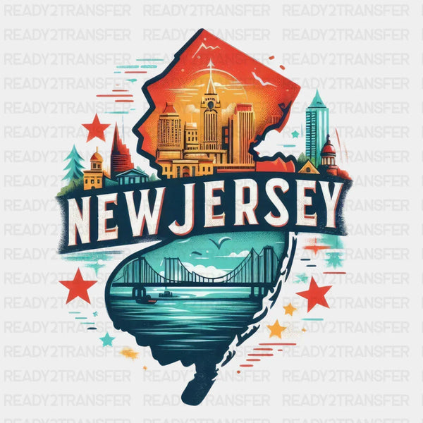 Colorful New Jersey State Design - State & Cities DTF Heat Transfer