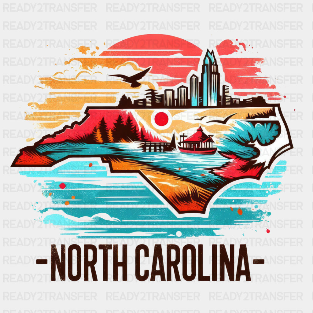 Colorful North Carolina State Design - State & Cities DTF Heat Transfer ready2transfer