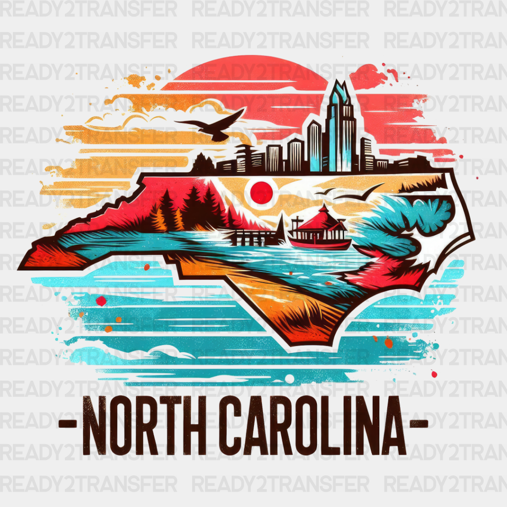 Colorful North Carolina State Design - & Cities Dtf Heat Transfer