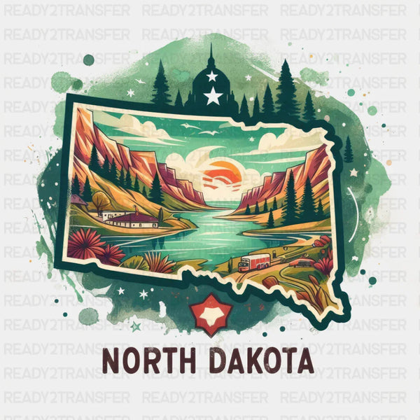Colorful North Dakota State Design - State & Cities DTF Heat Transfer