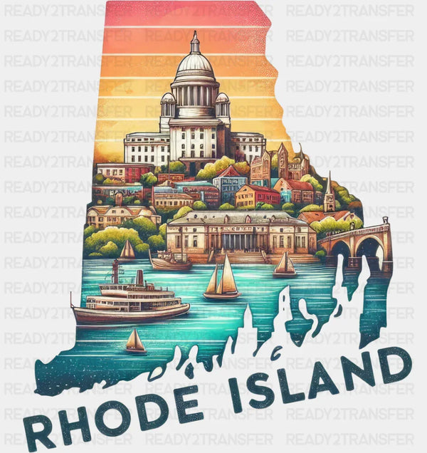 Colorful Rhode Island State Design - State & Cities DTF Heat Transfer