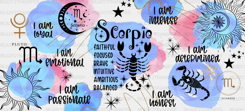 Colorful Scorpio Sign - Zodiac Cup Wrap Uv Sticker Permanent Dtf Decal