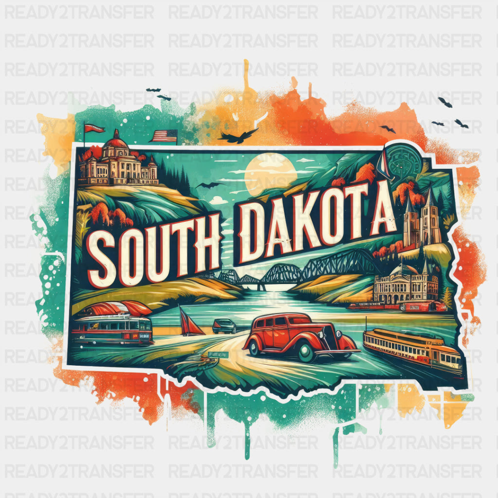 Colorful South Dakota State Design - State & Cities DTF Heat Transfer ready2transfer