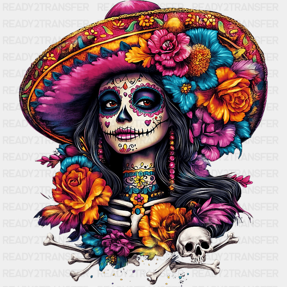 Colorful Sugar Skull Lady - Day of the Dead DTF Transfers ready2transfer