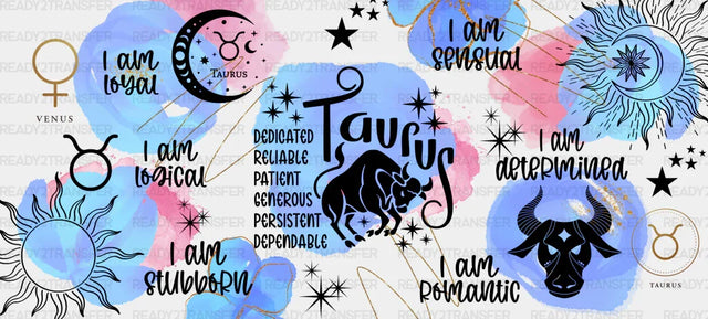 Colorful Taurus Sign - Zodiac Cup Wrap Uv Sticker Permanent Dtf Decal