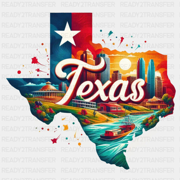 Colorful Texas State Design  - State & Cities DTF Heat Transfer