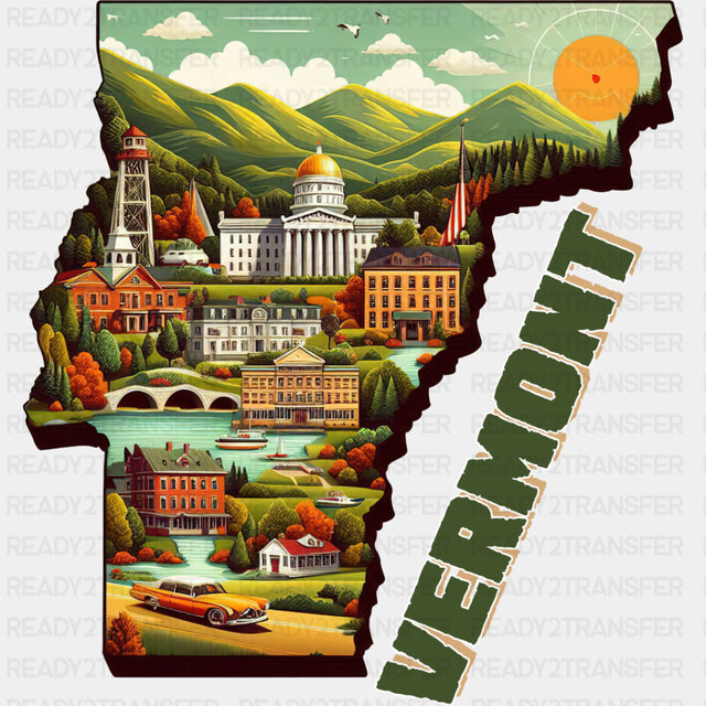 Colorful Vermont State Design - State & Cities DTF Heat Transfer ready2transfer