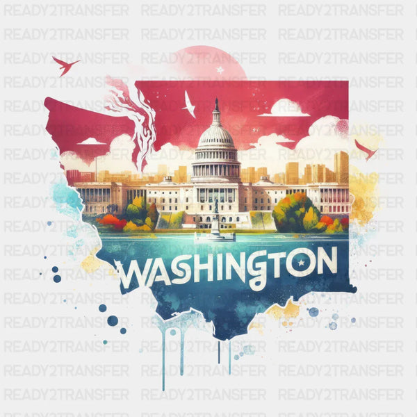 Colorful Washington State Design - State & Cities DTF Heat Transfer