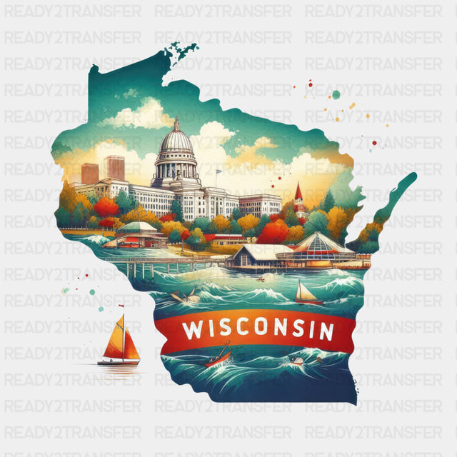 Colorful Wisconsin State Design - State & Cities DTF Heat Transfer ready2transfer