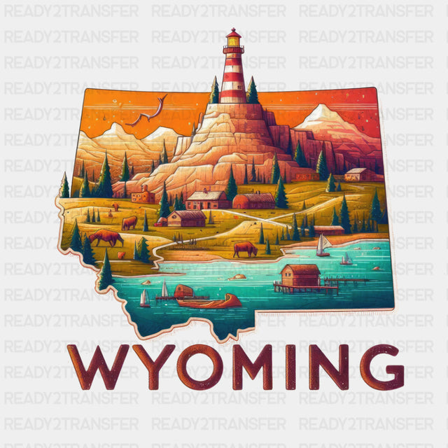 Colorful Wyoming State Design - State & Cities DTF Heat Transfer ready2transfer