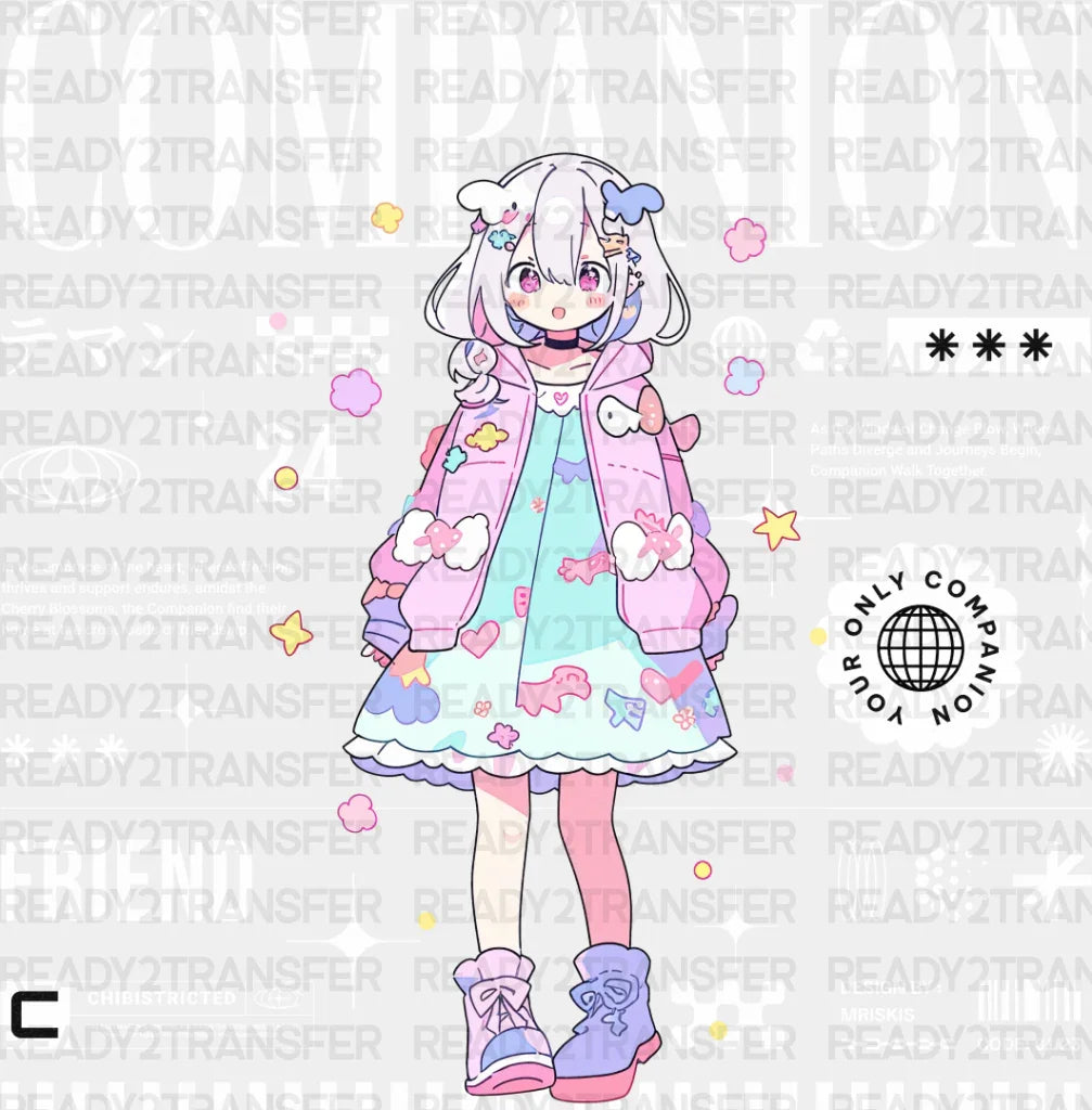 Companion Friend Girl - Anime Dtf Heat Transfer Adult Unisex S & M (10’’) / Light Color Design