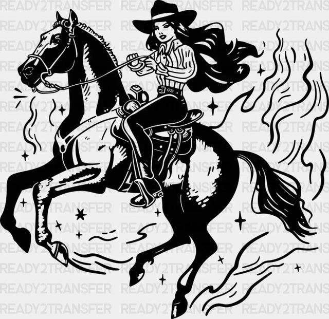 Cool Cowgirl Black And Red - Dtf Transfer Adult Unisex S & M (10’’) / Dark Color Design (See