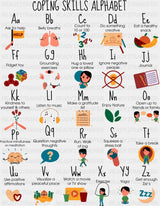 Coping Skills Alphabet - Teachers DTF Transfer Adult Unisex - S & M (10’’) / Dark Color Design (See Imaging)