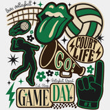 Court Life, Game Day, Go, Green Design - Volleyball DTF Transfers ready2transfer Light Color Design (See Imaging)