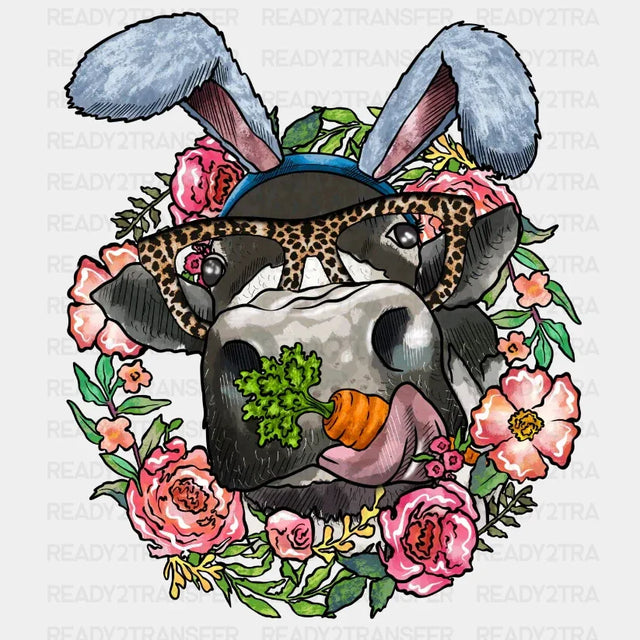 Cow Flower Easter Dtf Heat Transfer Design