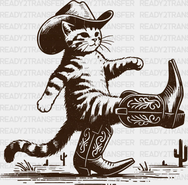 Cowboy Boots Cat - Dtf Transfer Adult Unisex S & M (10’’) / Dark Color Design (See Imaging)
