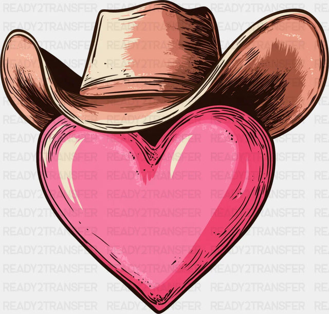 Cowboy Hat Heart Design - Valentine’s Day Dtf Transfer Adult Unisex S & M (10’’) / Dark Color