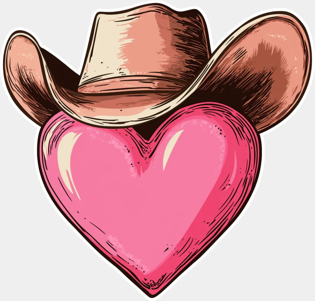 Cowboy Hat Heart Design - Valentine’s Day Dtf Transfer Adult Unisex S & M (10’’) / Light