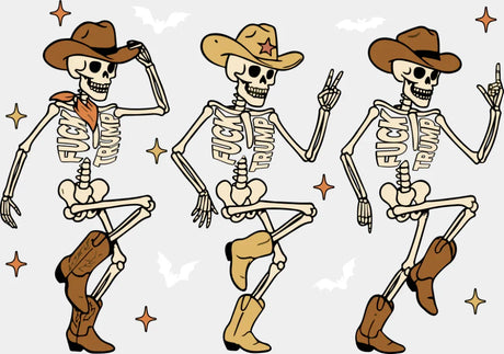 Cowboy Skeletons - Halloween DTF Transfer Adult Unisex - S & M (10’’) / Light Color Design (See Imaging)
