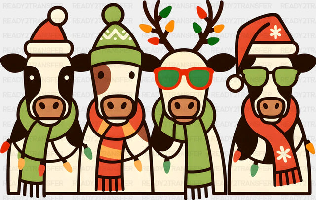 Cows Wearing Scarfs And Hats - Christmas DTF Transfer
