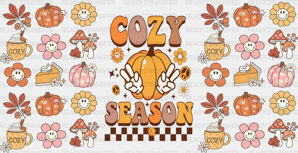 Cozy Season Checkered Design - Fall Cup Wrap UV Sticker Permanent UV DTF Decal