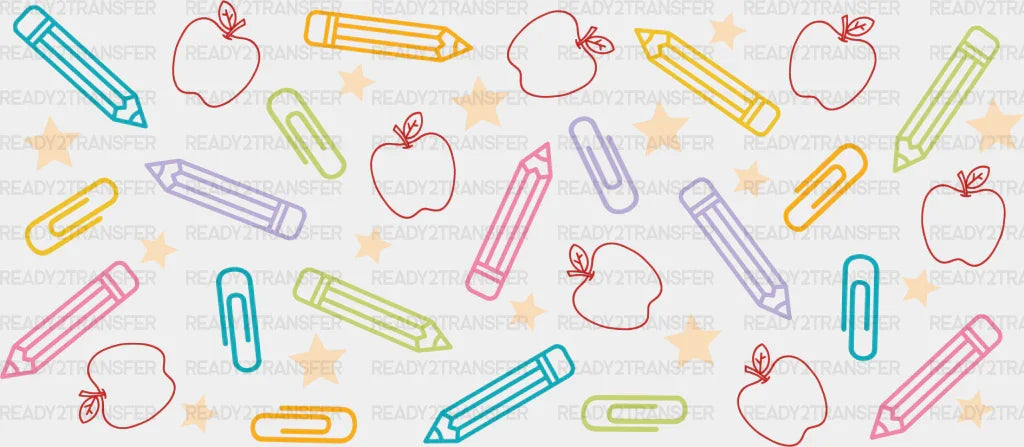 Crayons And Red Apples - Teacher Cup Wrap Uv Sticker Permanent Dtf Decal