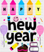 Crayons Happy New Year B&W - New Year DTF Transfer Adult Unisex - S & M (10’’) / Dark Color Design (See Imaging)