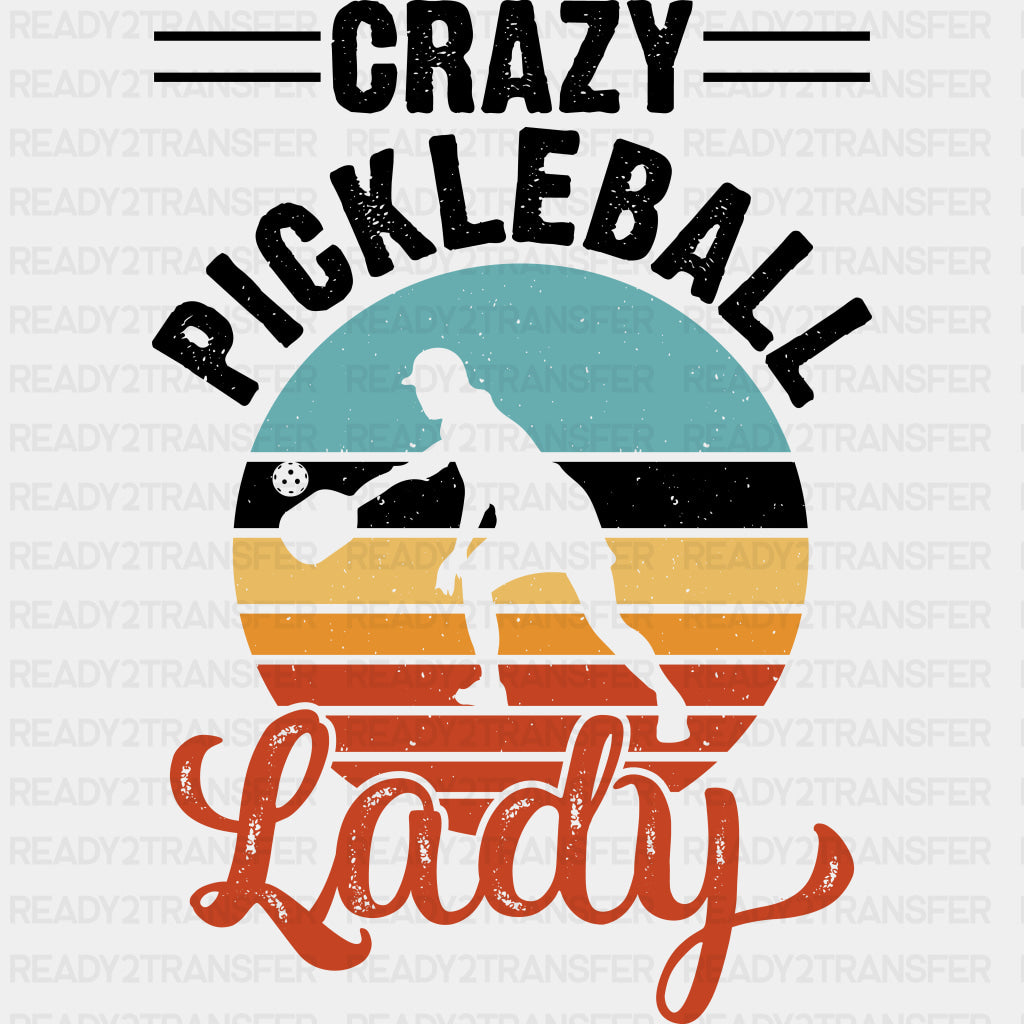 Crazy Pickleball Lady, Circle - Pickleball DTF Transfers ready2transfer Dark Color Design (See Imaging)