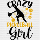 Crazy Pickleball Lady, Yellow - Pickleball DTF Transfers ready2transfer Dark Color Design (See Imaging)