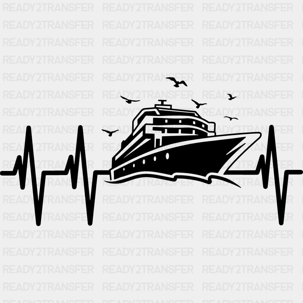 Cruise Ship Heartbeat Design - Family Cruise DTF heat transfer ready2transfer Dark Color Design ( See imaging )