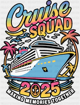 Cruise Squad 2025 Colorful Trees - Vacation DTF Transfer Adult Unisex - S & M (10’’) / Dark Color Design (See Imaging)