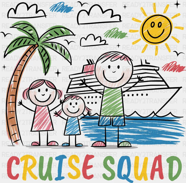 Cruise Squad Kid Drawing - Vacation DTF Transfer Adult Unisex - S & M (10’’) / Dark Color Design (See Imaging)