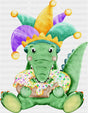 Cute Alligator Eating Donut - Mardi Gras DTF Transfer Adult Unisex - S & M (10’’) / Dark Color Design (See Imaging)