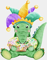 Cute Alligator Eating Donut - Mardi Gras DTF Transfer Adult Unisex - S & M (10’’) / Light Color Design (See Imaging)