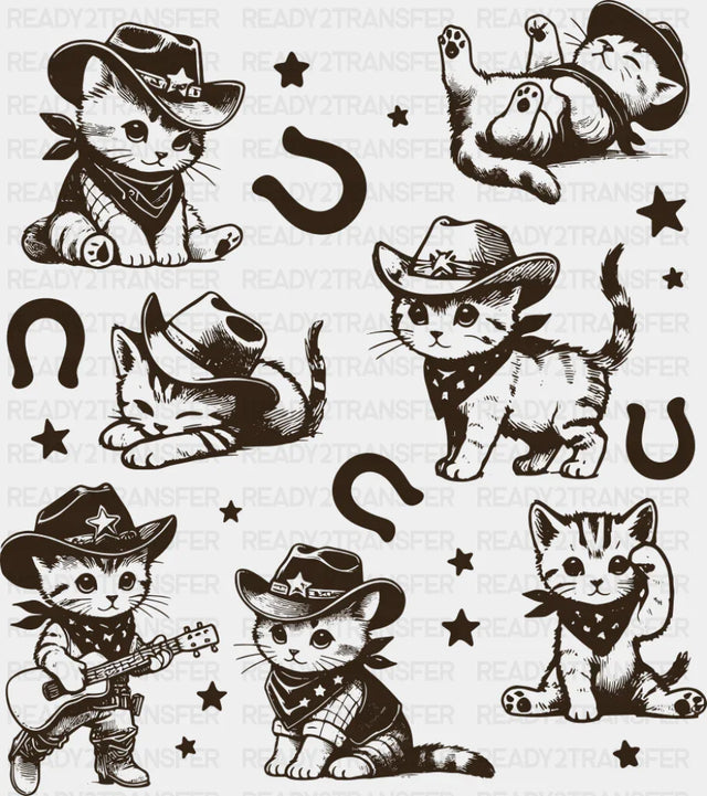 Cute Cats & Horseshoes - Rodeo DTF Transfer Adult Unisex - S & M (10’’) / Dark Color Design (See Imaging)