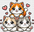 Cute Kittens & Hearts - Cats DTF Transfer