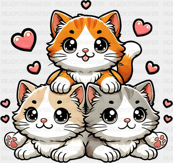 Cute Kittens & Hearts - Cats DTF Transfer