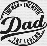 Dad The Legend Father’s Day Dtf Transfer Adult Unisex - S & M (10’) / Black