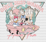 Daisy And Minnie Car Ride Disney Dtf Transfer Adult Unisex - S & M (10’) / White